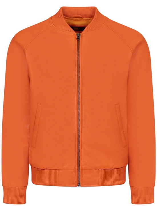 Jakewood Other - Jake Wood Men's Orange Lambskin Leather Zip-Up Bomber Varsity Jacket Size 2X